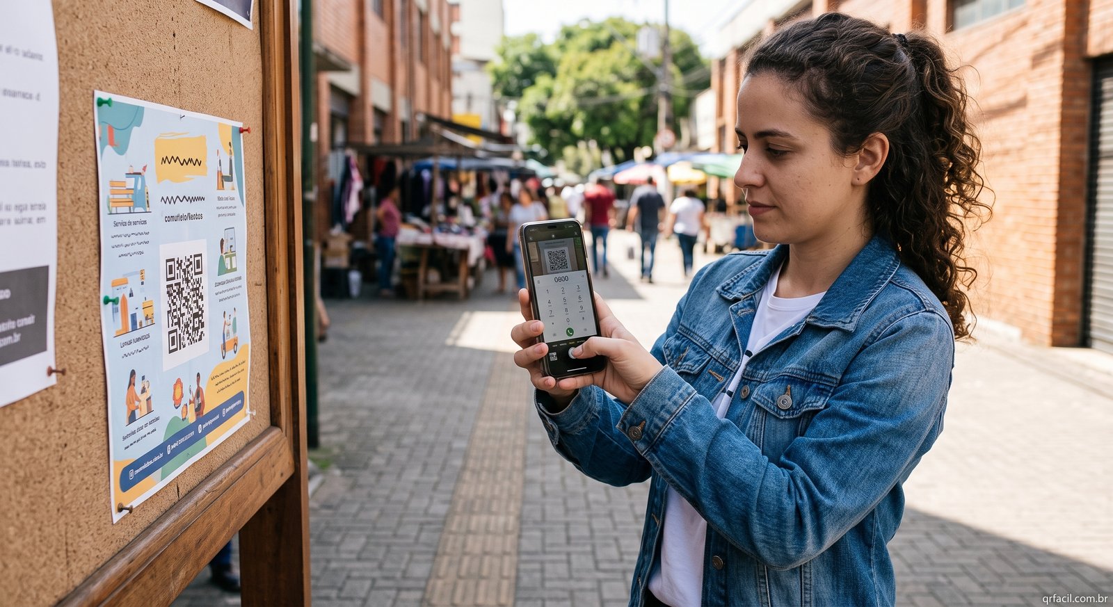 Pessoa escaneando um QR Code de telefone e vendo o discador do celular abrir com o número pronto  qrfacil